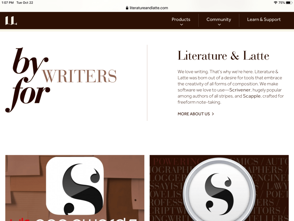 screenshot of Scrivener website